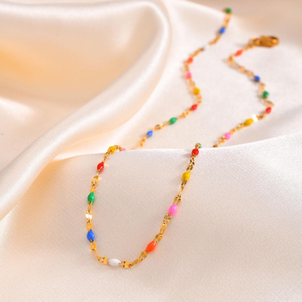 Jewelry Stainless Steel Colored Beads Lip Chain Necklace Gold E-Commerce Jewelry