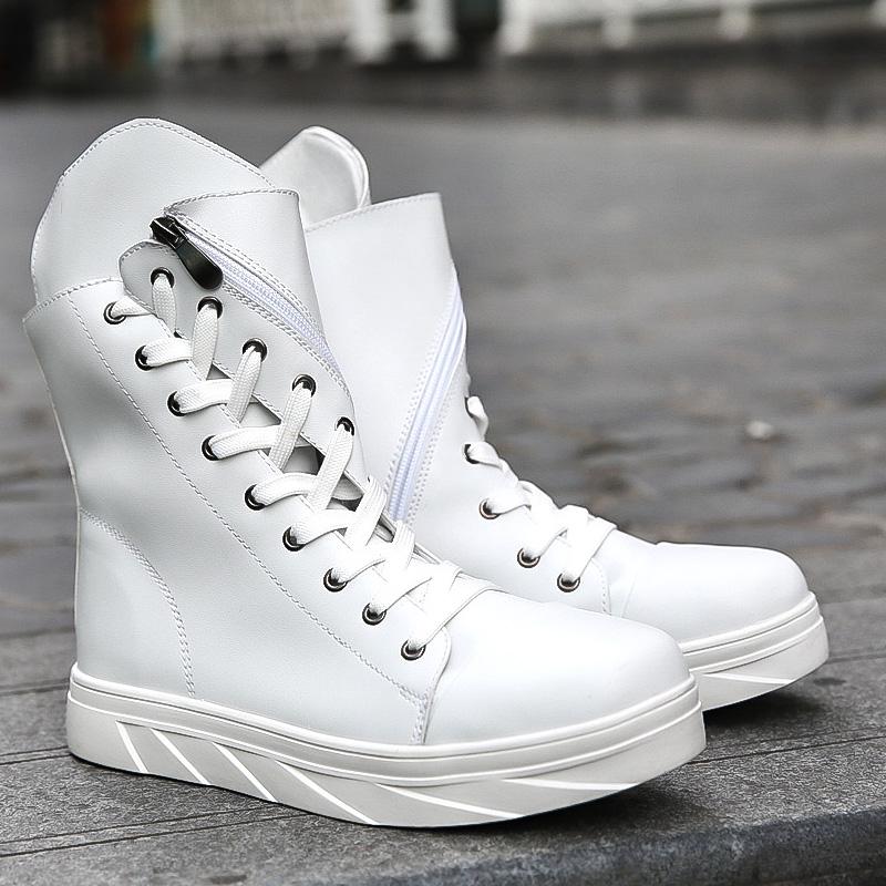 Fashion Autumn Men Boots Leather Warm Ankle Boots Casual High Top Waterproof Motorcycle Shoes Top High Quality Shoes