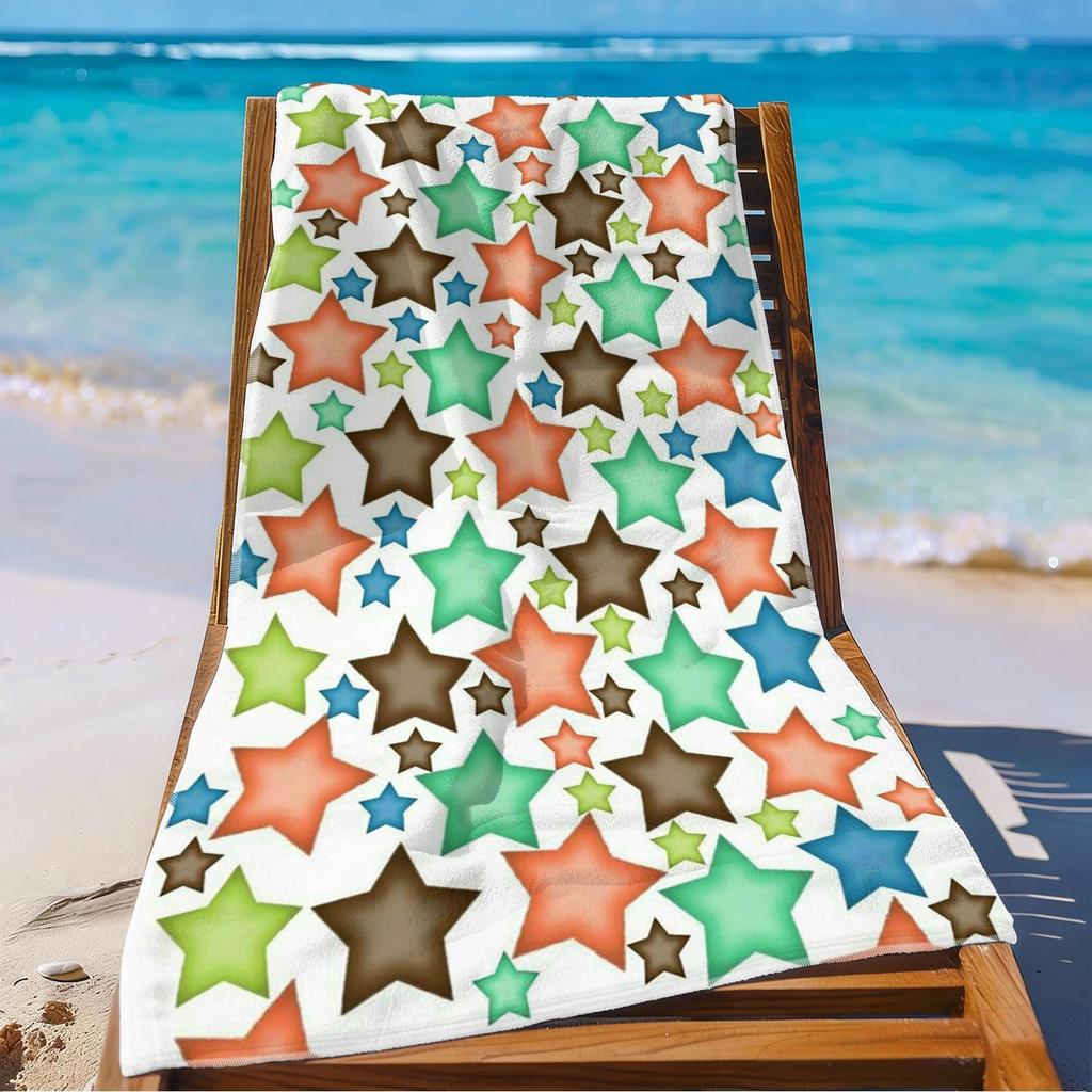 1Pc Colorful Stars Beach Towel Abstract Geometric Print Rainbow Design Quick Dry Microfiber Large Bath Towel For Kids Girls