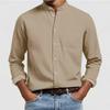 Camicia da uomo in misto lino con colletto alla coreana e taschino sul petto per l'uso quotidiano