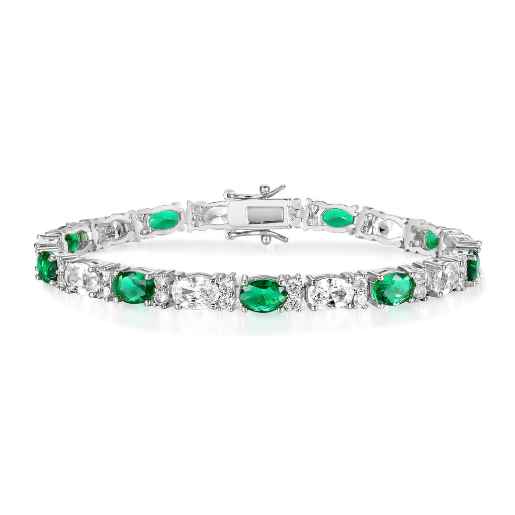 A 5mm copper inlaid white zirconium green zirconium tennis bracelet fashionable eight-character buckle chain, chain
