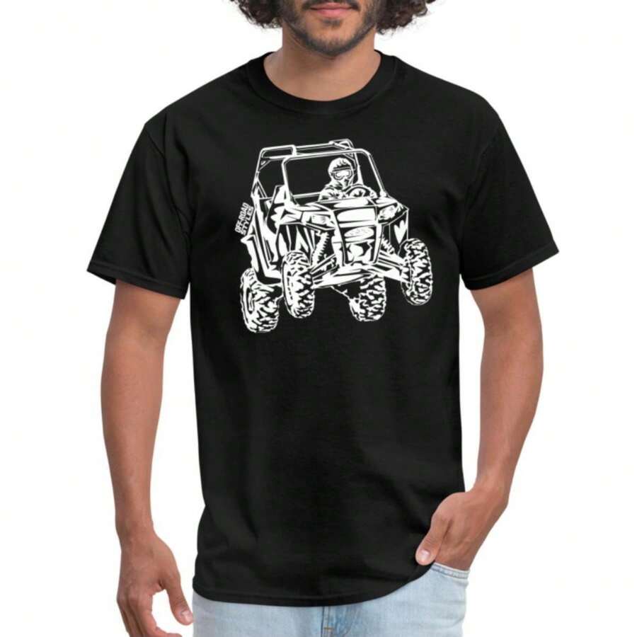 

Unisex s UTV Side-X-Side Racer Graphic T-Shirt - Black Casual Cotton T-Shirt With White Geometric Print S