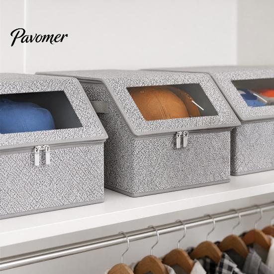 Reinforced Hat Storage Container Baseball Cap Box, with Clear Viewing Lid, Dustproof Breathable Non-woven Custom Box Container, Stackable Organizer