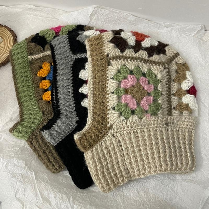 Dzianinowa kominiarka z wzorem kwiatowym dla uczniów, dorosłych. Wiatroszczelna czapka zimowa, ochrona szyi. Dla nastolatków, utrzymująca ciepło. Czapka rowerowa