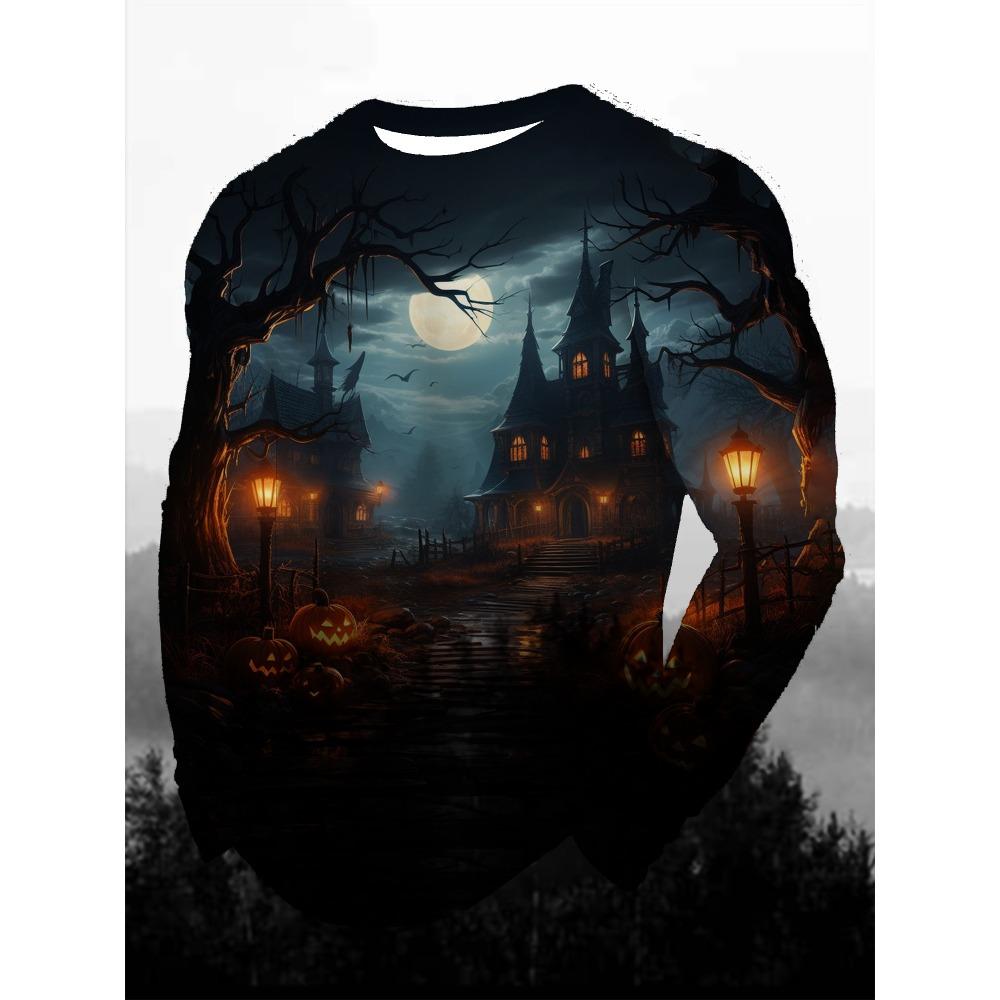 3D Printed Halloween Theme Long Sleeve T-shirt Men's Fashion Tops Mens Casual Clothing Party Sweatshirt Street Pullover