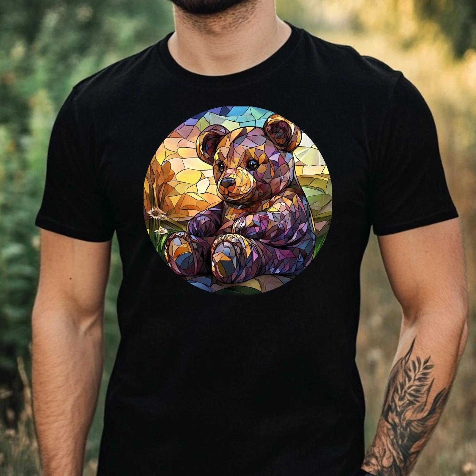 T-Shirt Herren Teddybär Buntglas Motiv Baumwolle Größe XS bis 5XL L