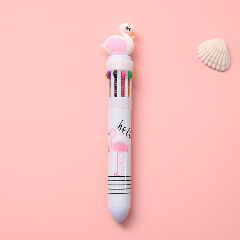10 Colors Ballpoint Pen Cute Cartoon Dinosaur Color Retractable Pen Multicolor in 1