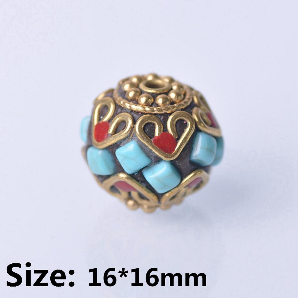 Handmade Nepalese Buddhist Tibetan Brass Metal & Clay Loose Craft Beads for Necklace Jewelry Making DIY