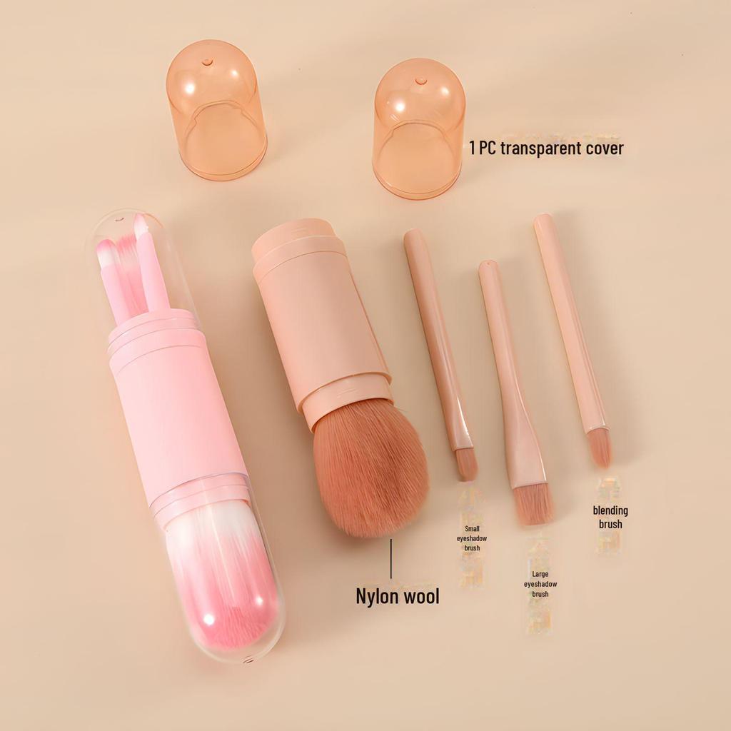 Compact 4-in-1 Makeup Brush Set: Telescopic Mini Brushes for Loose Powder and Eye Shadow