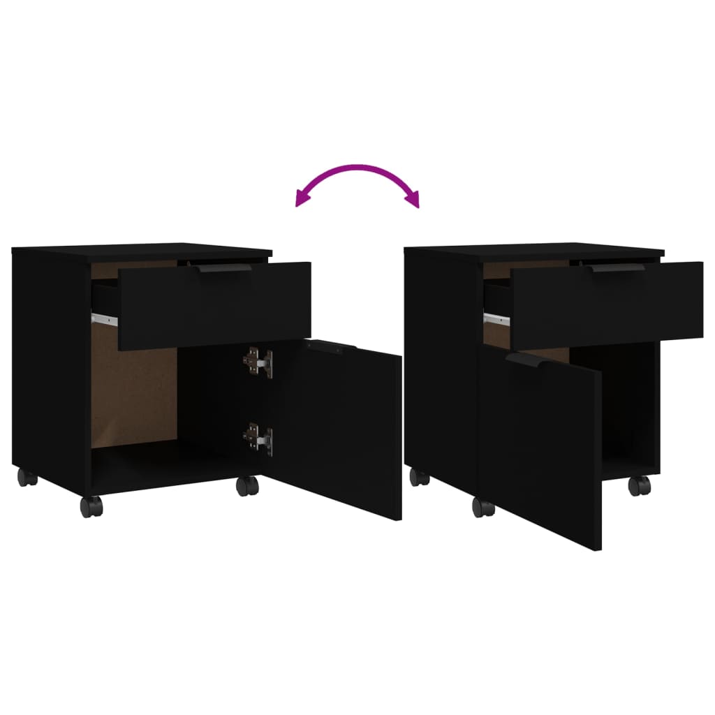 Mobiler Aktenschrank Mit Rollen Und Schubladen, Geeignet Für Flur, Wohnzimmer Und Arbeitszimmer, Schwarz 45x38x54 Cm
