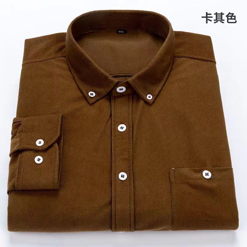 New Spring and Autumn Fashion Versatile Casual Loose Oversized Real Pocket Corduroy Fine Stripe Middle Youth Old Age Shirt