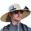 Fisherman Hat, Outdoor Sun Hat with Dual Power Solar USB Rechargeable Fan, Wide Brim Sun Protection Hat for Fishing Camping Hiking