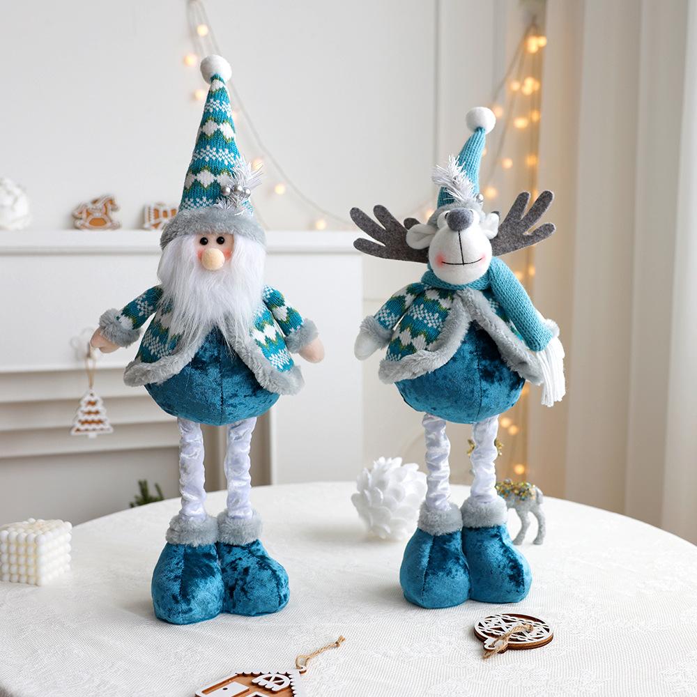 New Telescopic Santa Snowman Reindeer Blue Doll, Stretchable Christmas Decor Figure Ornament Toy Gift for Kids Home Xmas Party