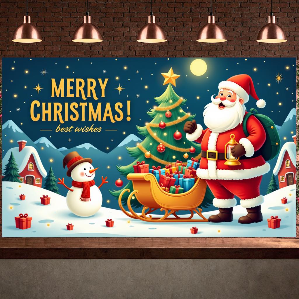 Christmas Decor Santa Claus Festive Backdrop Seasonal Decoration Christmas Tree Winter Wonderland Banner For Winter Festival