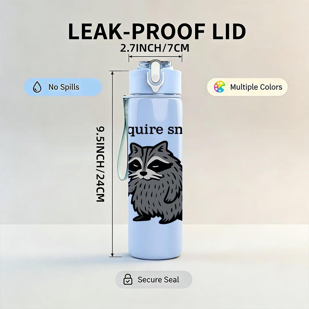 1PC I Require Snacks Raccoon Graphic 750ml Color Plastic Sports Water Bottle Leakproof Flip Straw Lid Suitable for Sports Office Home Use