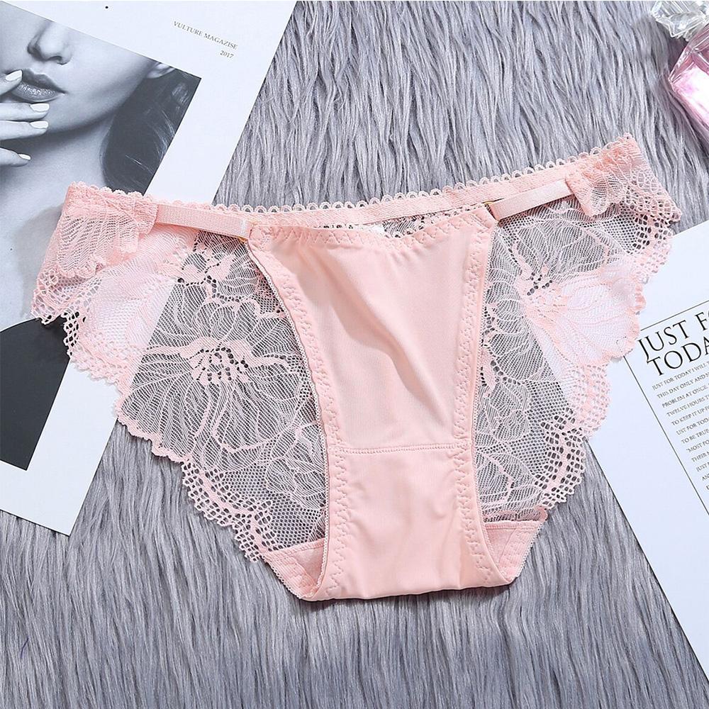 

Sexy Female Low-waist Breathable Ice Silk Transparent Lace Panties Sexy Briefs Underwear Lingeries L розовый