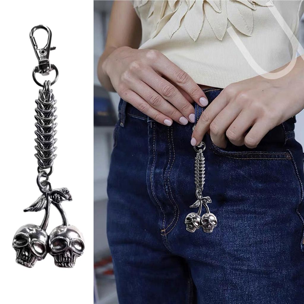 Fashionable Skull Cherrys Pendant Keychain Alloy Crafted Keyring Charm Ornament Unique Accessory for Bags and Bikes