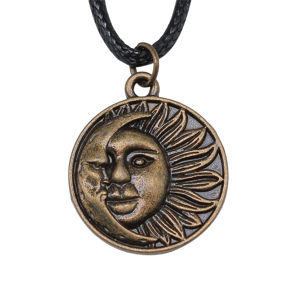 Star Pendant Necklace Vintage Minimalist Moon Sun Charms Cosmic Jewelry With 45cm Leather Chain
