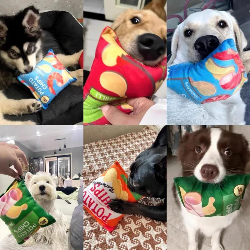 Funny Dog Toy Crisps Plush Filled Pets Squeaky Chew Toys Bite-resistant Sounding Paper Toys For Small Medium Pets Supplies