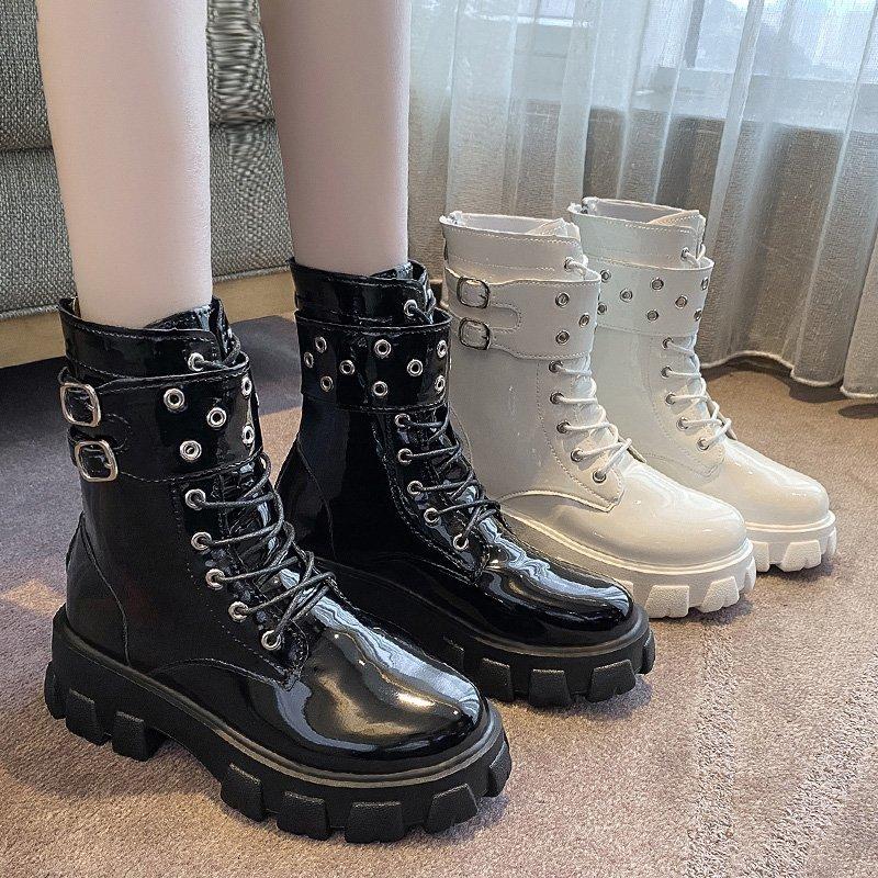 Fashion Women Boots 2025 Winter New Fashion Platform Zipper Mid Calf Boots Ladies Waterproof Round Toed Shoes Female