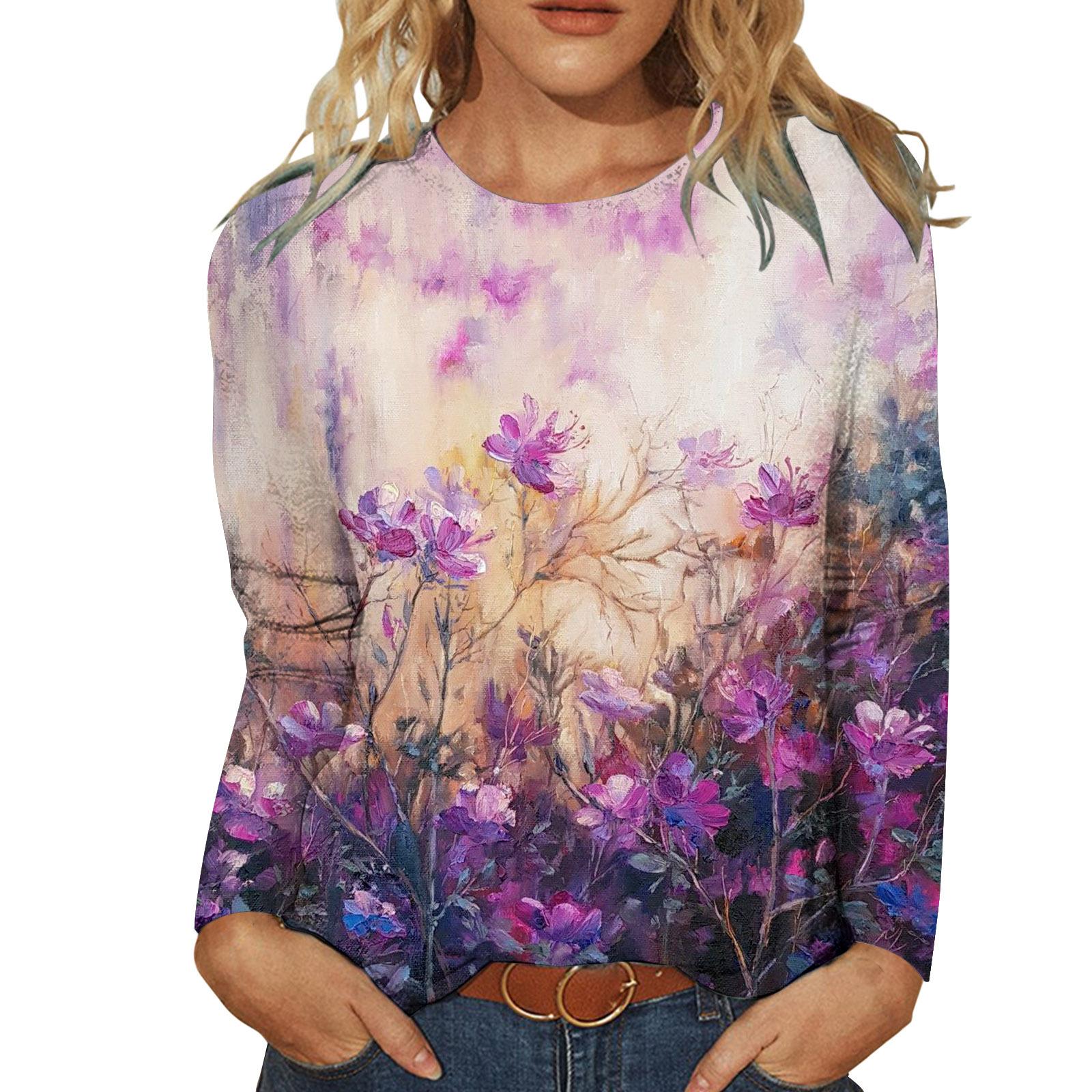 

Женские осенние топы, свободная футболка с красивым пейзажем и принтом кота, повседневная футболка с длинными рукавами, топ, блузка 8XL ярко-розовый