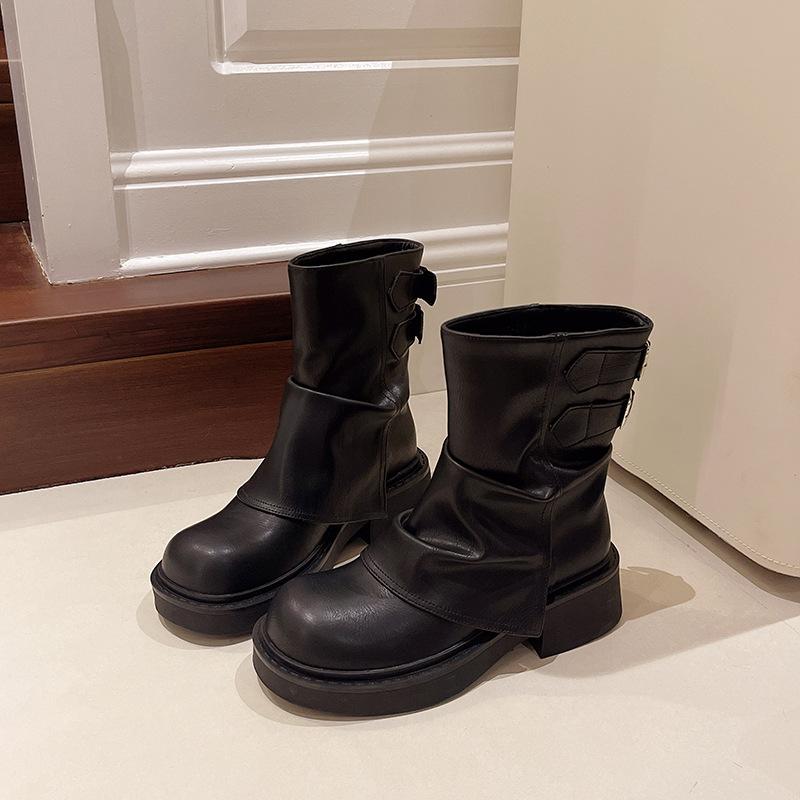 

Ретро Женская Мода Поддержка Свода Стопы Толстая Подошва Мягкие Эластичные Удобные Амортизирующие Водонепроницаемые Нескользящие Повседневные Ботинки Мартин 40 чёрный