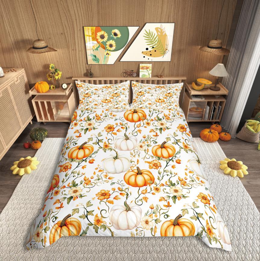 Homewish Thanksgiving Day Duvet Cover SetKawaii Gnome Bedding SetAutumn Harvest Pumpkin Comforter Cover Set