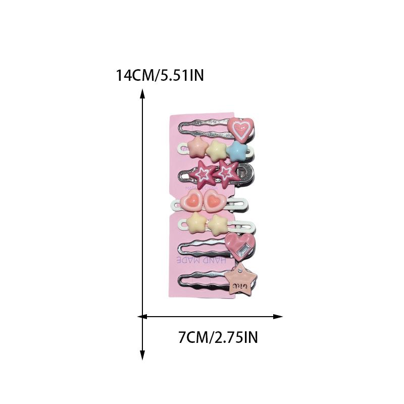 7pcs/set Metal Star Hair Clip for Women Heart Rhinestone Hair Pin Fashion Cute Girl Side Clip