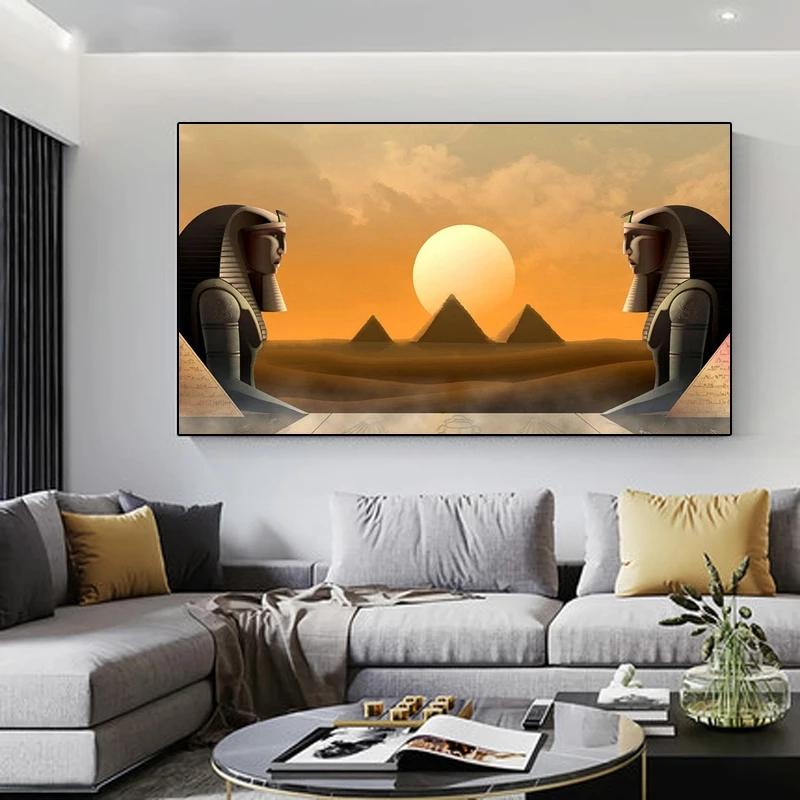 

Винтажные абстрактные египетские пирамиды, пустынный пейзаж, холст, живопись, постеры и принты, настенное искусство, гостиная, домашний декор, без рамки 20*40cm