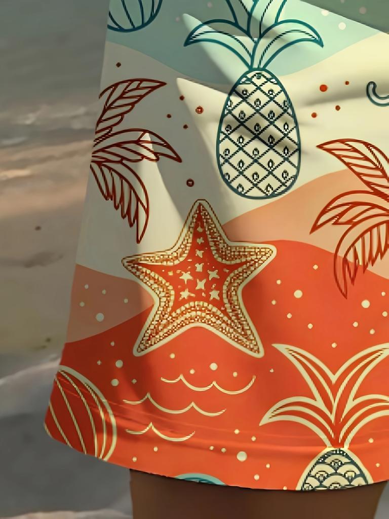 Men's fashionable printed beach shorts, 3D printed beach pattern, - casual polyester fiber drawstring waist