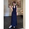 French blue neck sling hip dress children's summer 2026 new backless temperament floral dress