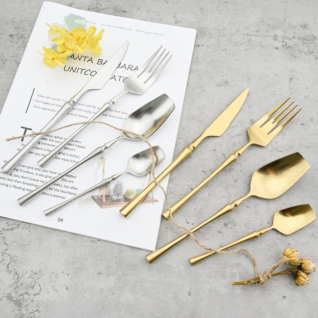 Luxury 304 Stainless Steel Dinnerware Set Matte Gold Tableware Western Knife Fork Tea Spoon Cutlery Set Patry Kitchen Silverware