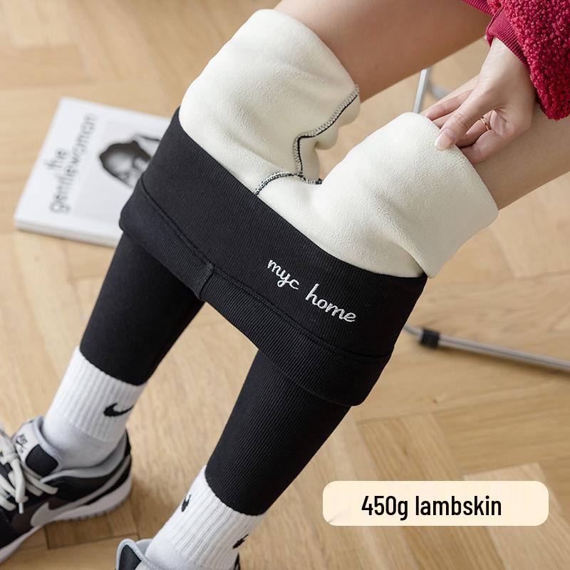 Damen Lammwoll-Leggings mit hohem Bund und Samtfutter - Warme, dicke, kältebeständige Winterhose
