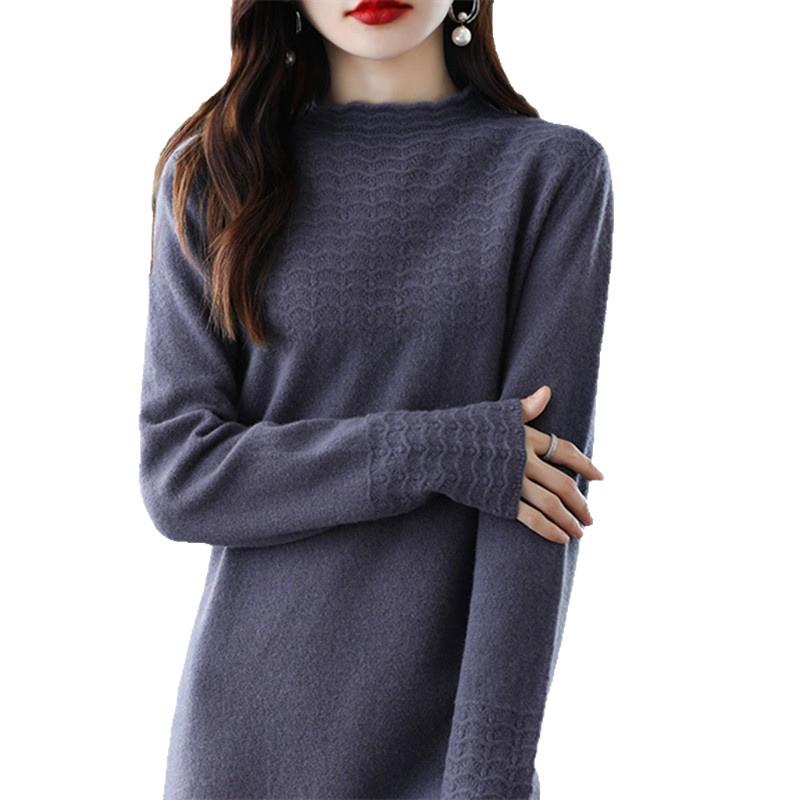 2025 Autumn/Winter Petite Loose Sweater, Semi-High Neck, Casual Knit Top for Middle-Aged Women.