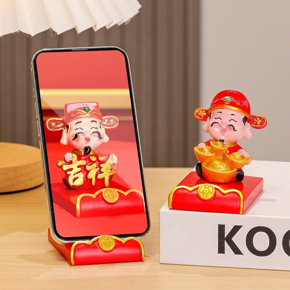 Festival Decorative Statue Chinese Wealth God Ornament Resin Mobile Phone Stand  New Year Gift