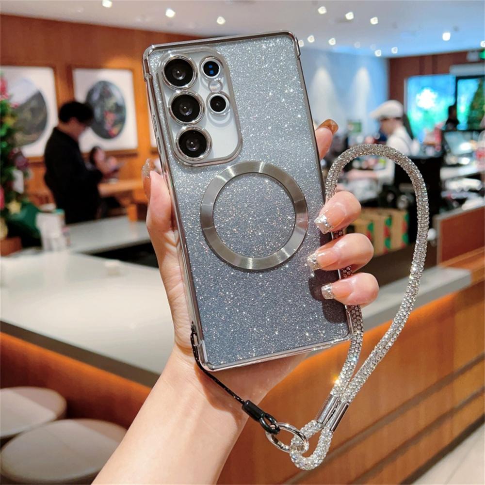 

Для Samsung Galaxy S25 Ultra Чохол Сумісний з MagSafe Гальванізований Градієнтний Блискучий Чохол для Телефону зі Шнурком Silver