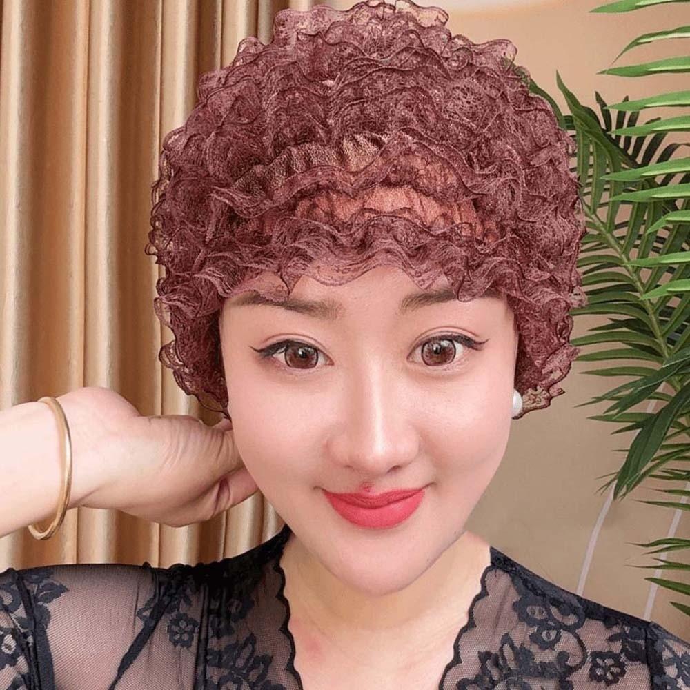 Soft Elastic Curly Hair Hat Breathable Mesh Lace Pullover Cap Beauty Lace Curling Hat  for Mom