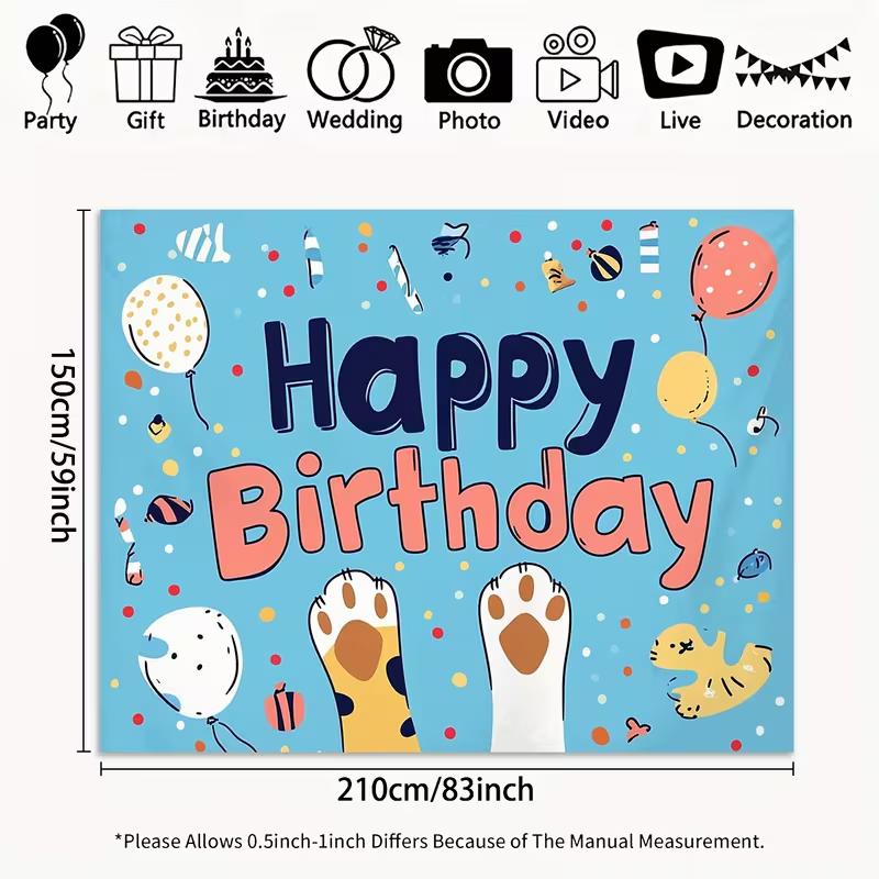 

2D Blue Kitten Party Backdrop - Happy Birthday Photography Background for Party 47.2x31.5inch/120*80cm