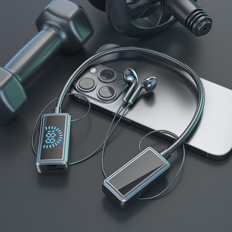 Wireless Neckband Bluetooth Headset with Digital Display, Long Battery, Waterproof, Sport Headphones & Gaming Memory Card