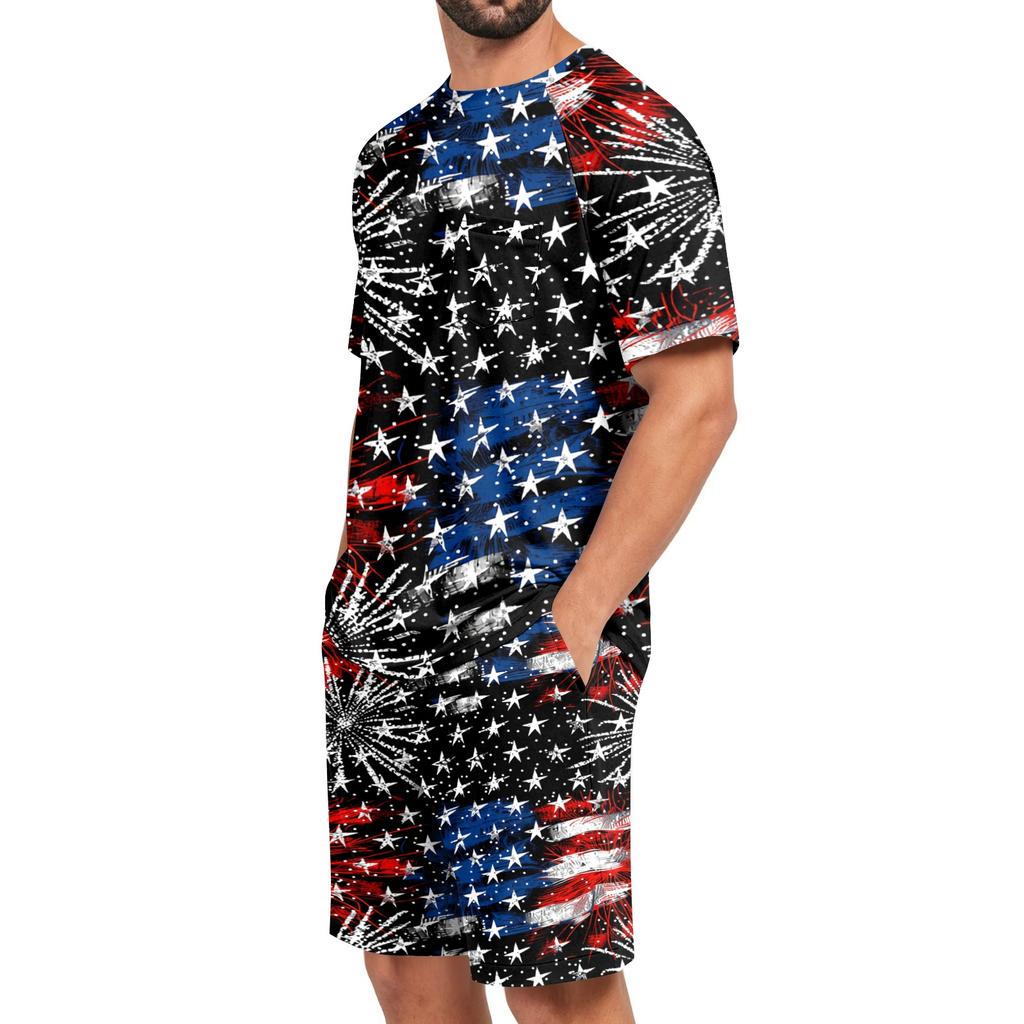 Conjunto de Pijama de Manga Corta para Hombre Ligero Transpirable Dos Piezas Ropa de Dormir Top y Pantalones Cortos Ajuste Cómodo