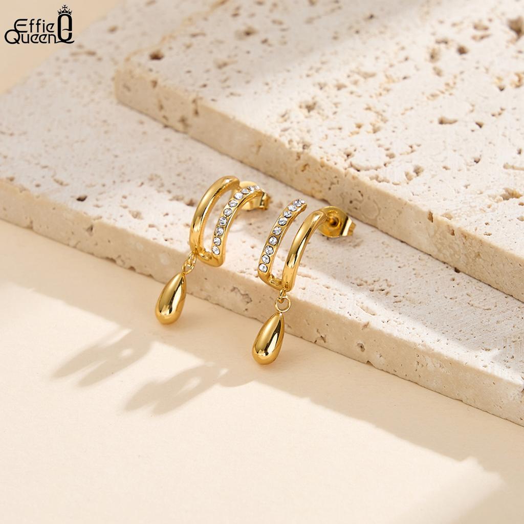 Effie Queen Edelstahl 18 Karat Gold Wassertropfen Zirkonia Tropfenohrringe Feiner Schmuck für Damen Hochzeitsfeier Bankett Geschenk STKE26
