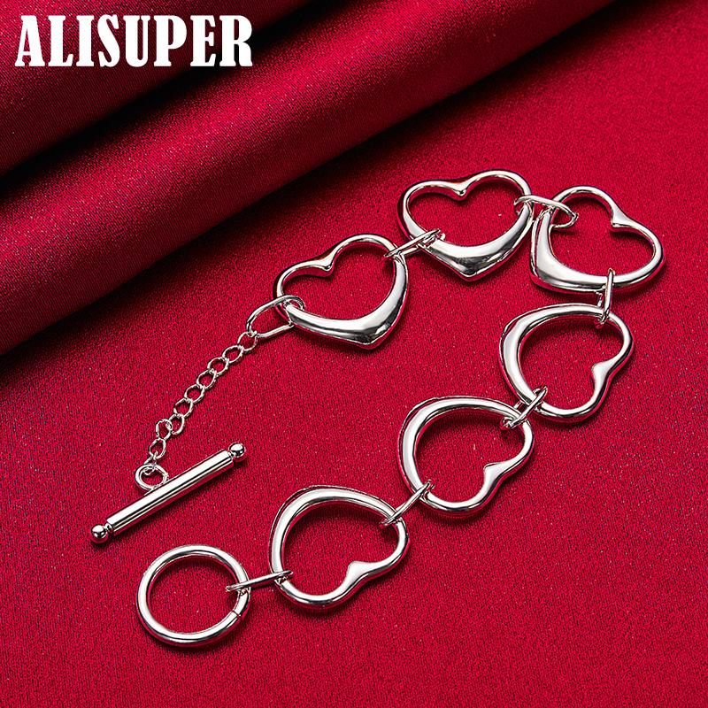Bijoux de bracelet de chaîne de six coeurs en argent sterling 925