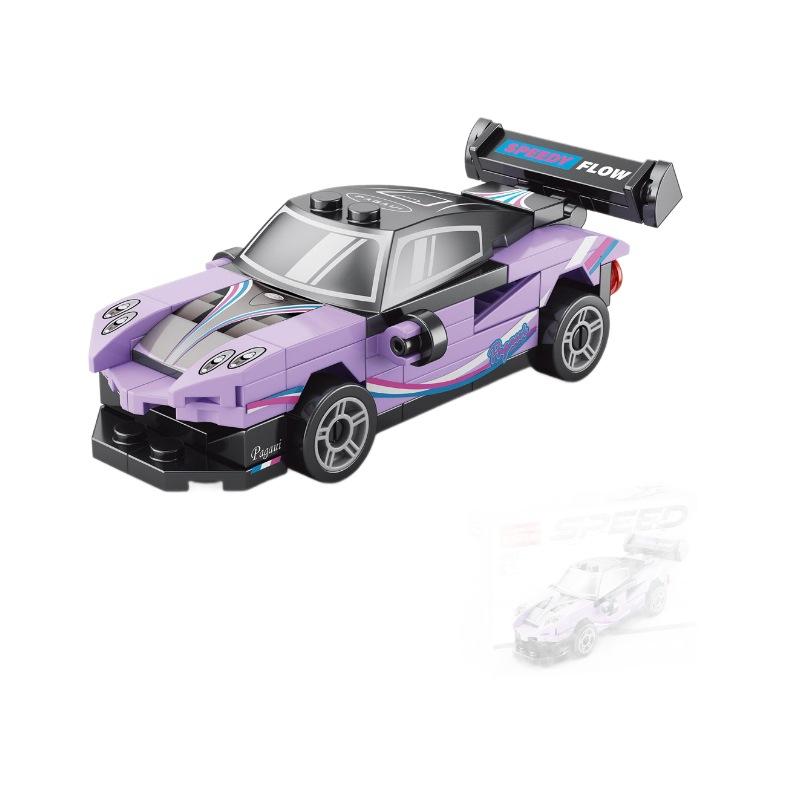 Compatibil Cu Mini Mașină de Curse cu Retragere cu Patru Grile Bloc de Construcție Copii și Băieți Asamblare Cadou Jucării