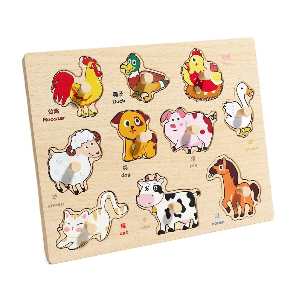 

Cartoon Wooden Puzzle Toys Montessori Tangram Jigsaw Game Hand Grab Boards Toys Birthday Gifts