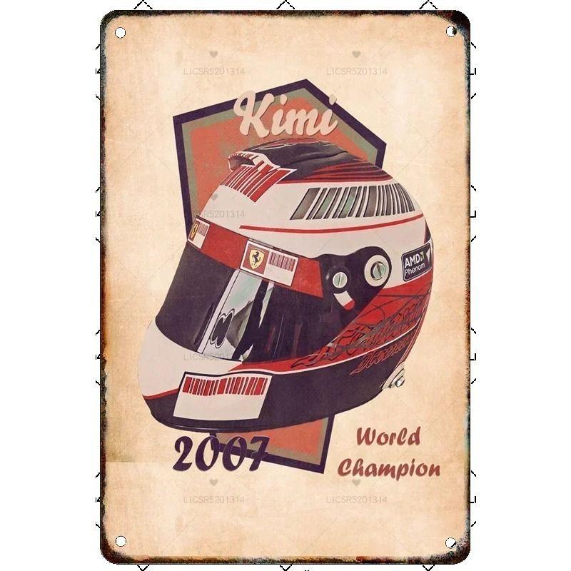 Vintage Formula 1 Helmet Metal Tin Sign Bar Garage Club Wall Decor