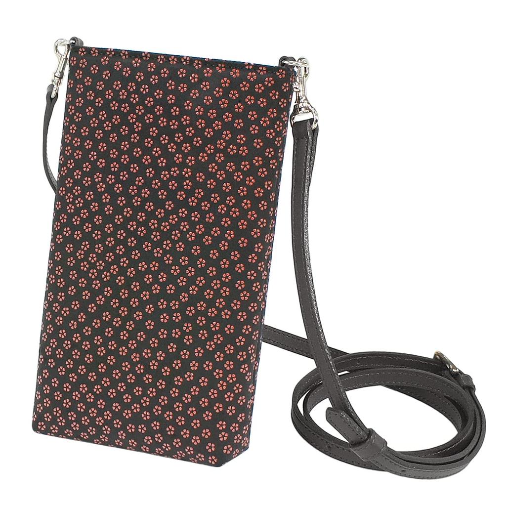 Indenya Inden Sacoche Smartphone Pochette Smartphone Case Crossbody Deerskin Black x Red Lacquer Small Cherry Blossom Pattern 5029-21-002
