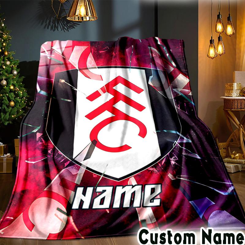 Custom Name Fulham FC Crest Throws Blanket Flannel Blankets for Couch Bed Gifts for Men Women Picnic Blanket Christmas Fan Gifts