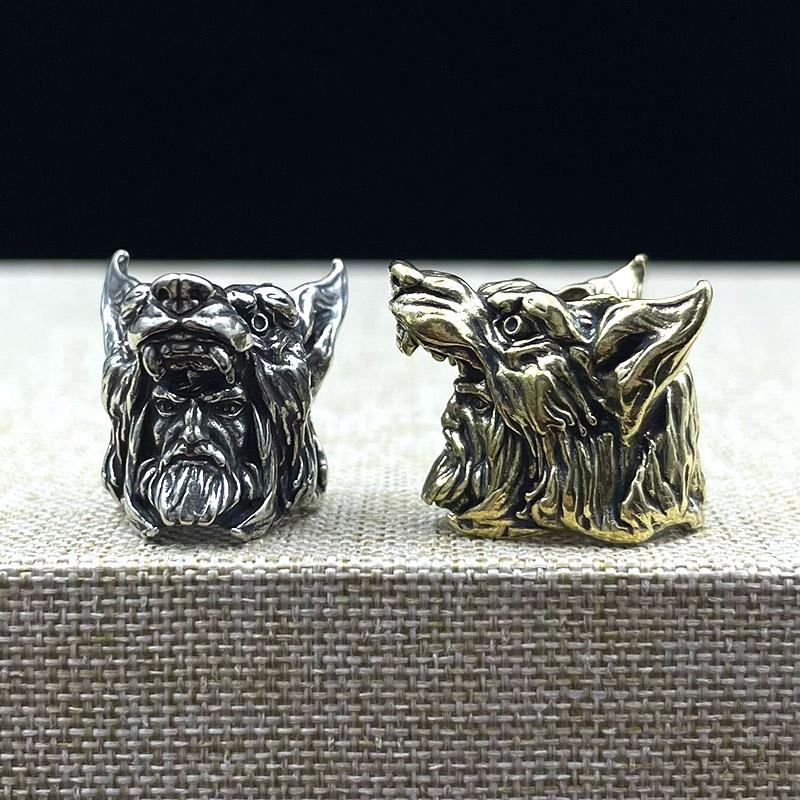 Frostwolf Head Sculpture Brass Knife Bead Edc Outdoor Diy Paracord Woven Lanyard Pendant Jewelry Umbrella Rope Hanging Accessory
