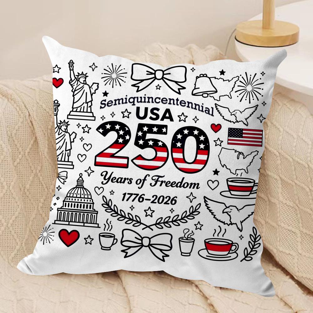 happy Anniversary of the US Cushion Cover Short plush Doublesided Print Square Throw Pillow Covers Sofa Home Cushion Decor