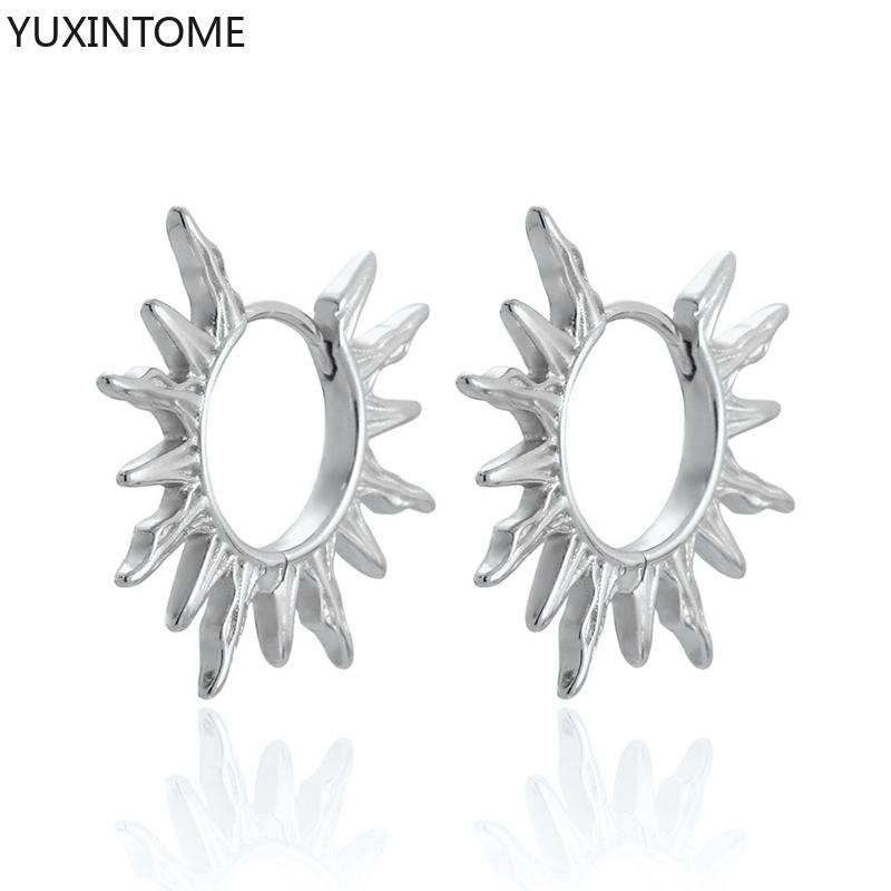 925 Silver Ear Needle Vintage Sun Hoop Earrings for Women Punk Hip Hop Sun Flower Big Earrings Fashion Jewelry Gifts